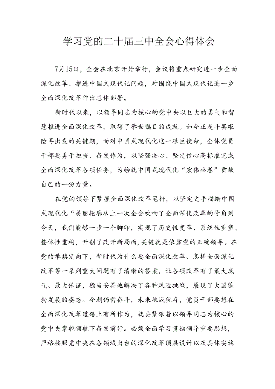 学习2024年学习党的二十三中全会个人心得感悟 （6份）67.docx_第1页