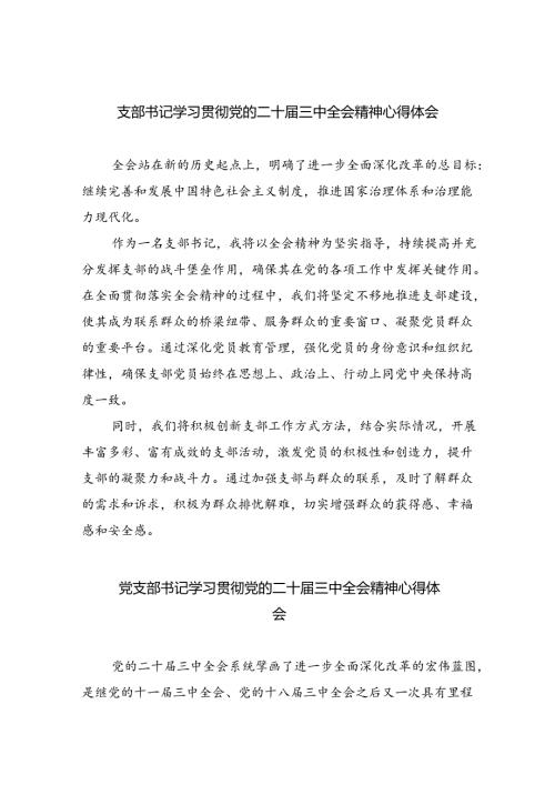 支部书记学习贯彻党的二十三中全会精神心得体会5篇专题资料.docx