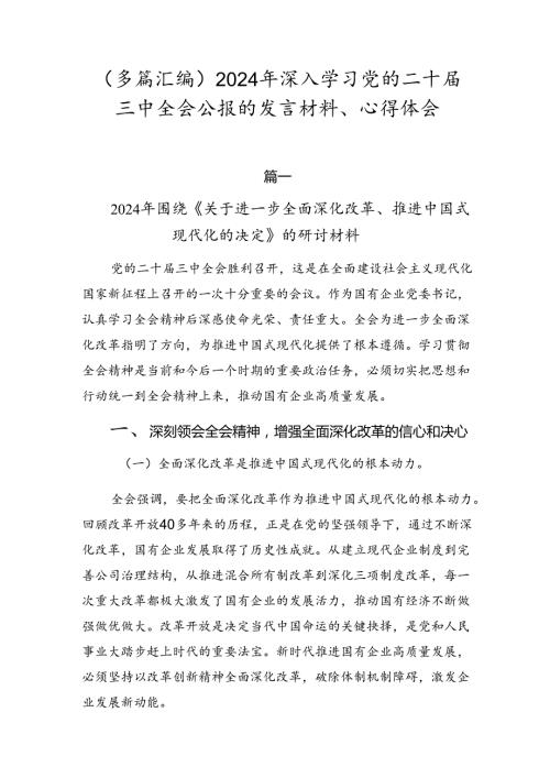 （多篇汇编）2024年深入学习党的二十三中全会公报的发言材料、心得体会.docx