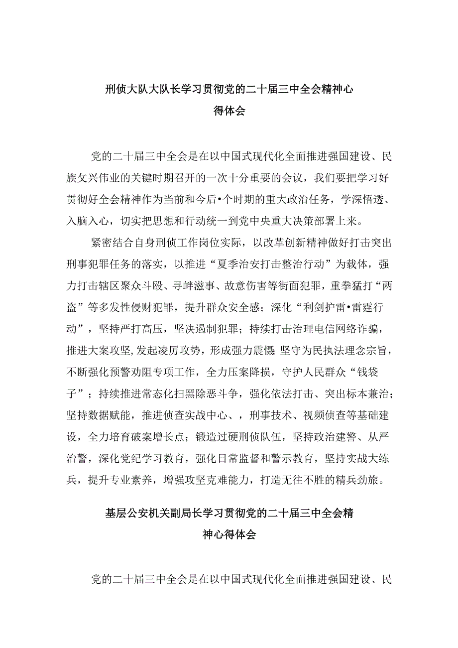 刑侦大队大队长学习贯彻党的二十三中全会精神心得体会8篇（最新版）.docx_第1页