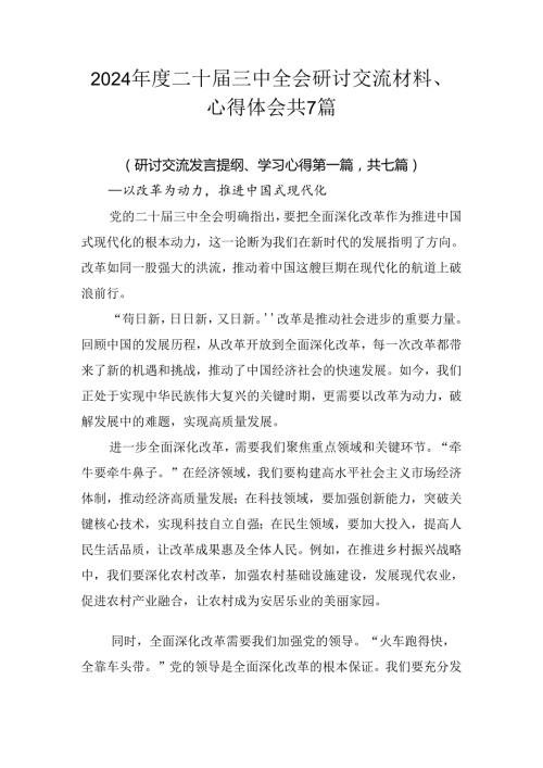 2024二十三中全会研讨交流材料、心得体会共7篇.docx