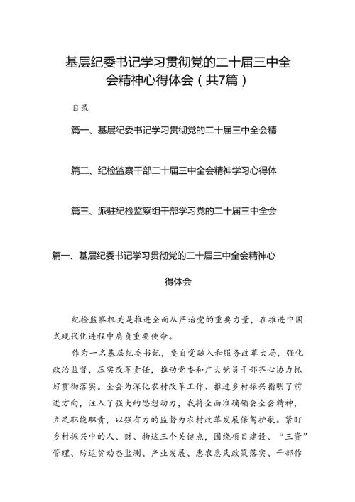 基层纪委书记学习贯彻党的二十三中全会精神心得体会 （汇编7份）.docx