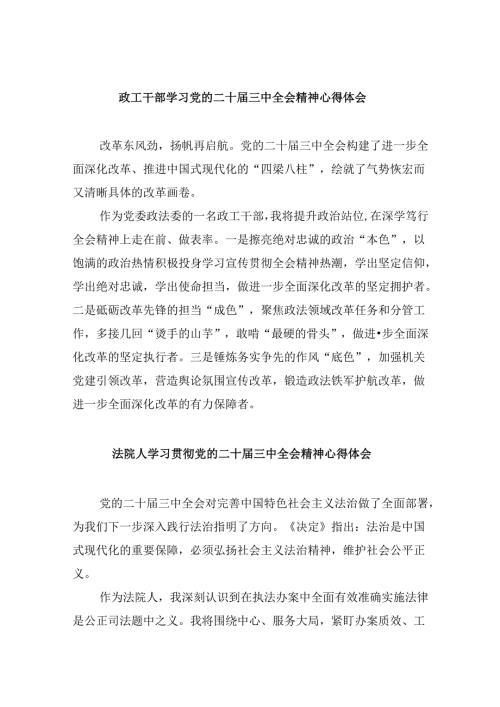 政工干部学习党的二十三中全会精神心得体会8篇（最新版）.docx
