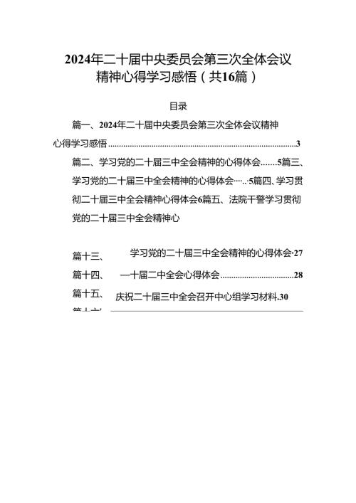 2024年二十中央委员会第三次全体会议精神心得学习感悟（共16篇）.docx