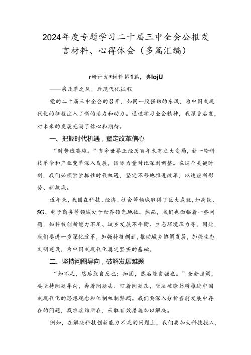 2024专题学习二十三中全会公报发言材料、心得体会（多篇汇编）.docx