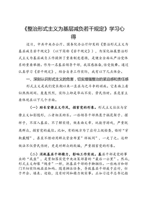 《整治形式主义为基层减负若干规定》学习心得.docx