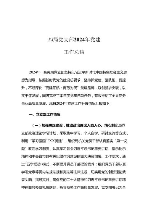 XX局党支部2024年党建工作总结(1).docx