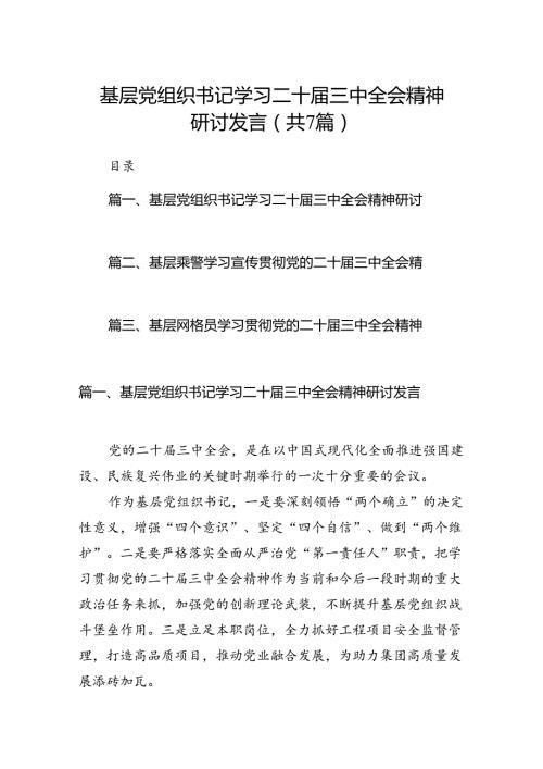 基层党组织书记学习二十三中全会精神研讨发言7篇（最新版）.docx