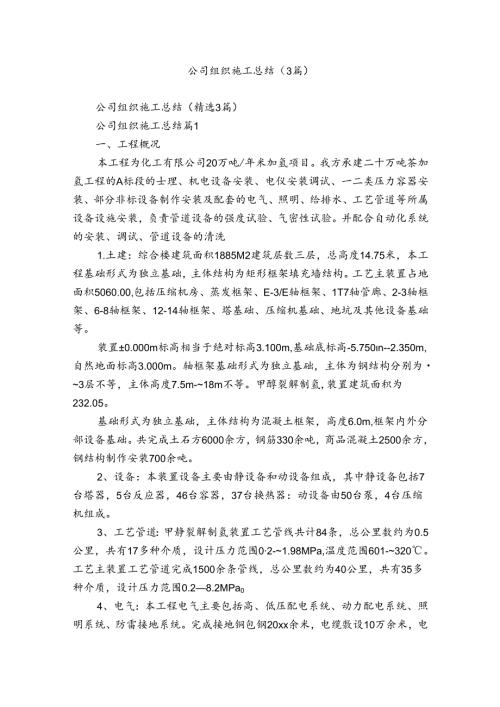 公司组织施工总结（3篇）.docx