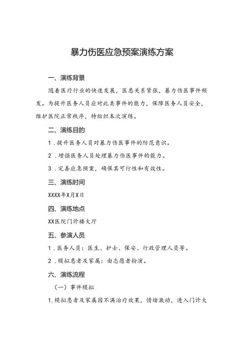 医院2024年暴力伤医应急演练方案19篇.docx