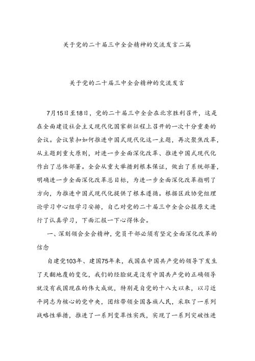 关于党的二十三中全会精神的交流发言二篇.docx