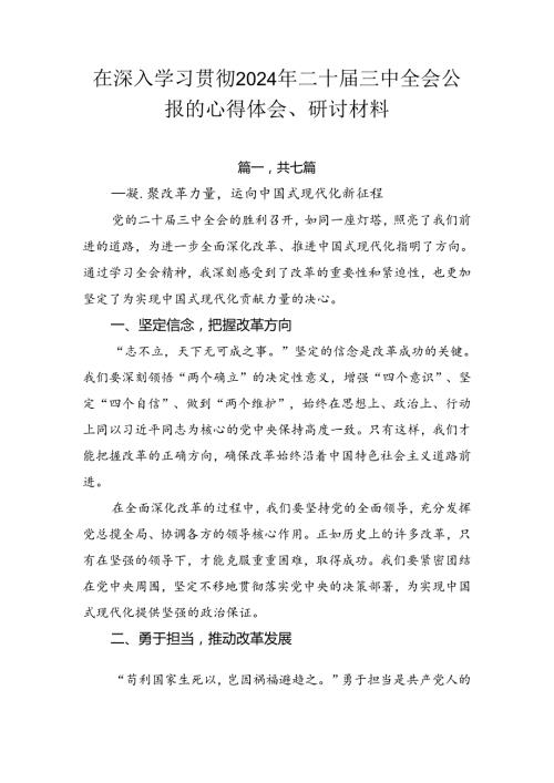 在深入学习贯彻2024年二十三中全会公报的心得体会、研讨材料.docx