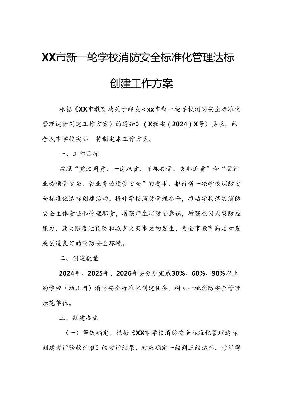 XX市新一轮学校消防安全标准化管理达标创建工作方案.docx_第1页