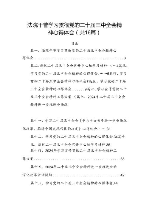 法院干警学习贯彻党的二十三中全会精神心得体会16篇（详细版）.docx