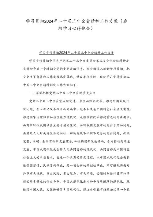 学习贯彻2024年二十三中全会精神工作方案（后附学习心得体会）.docx