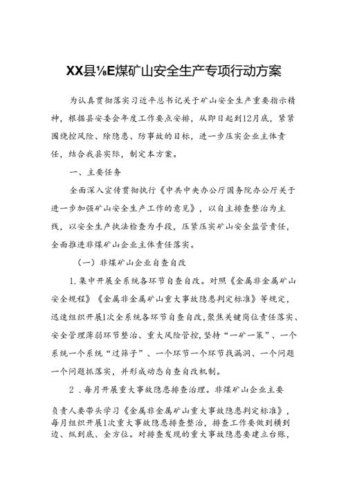 XX县非煤矿山安全生产专项行动方案.docx