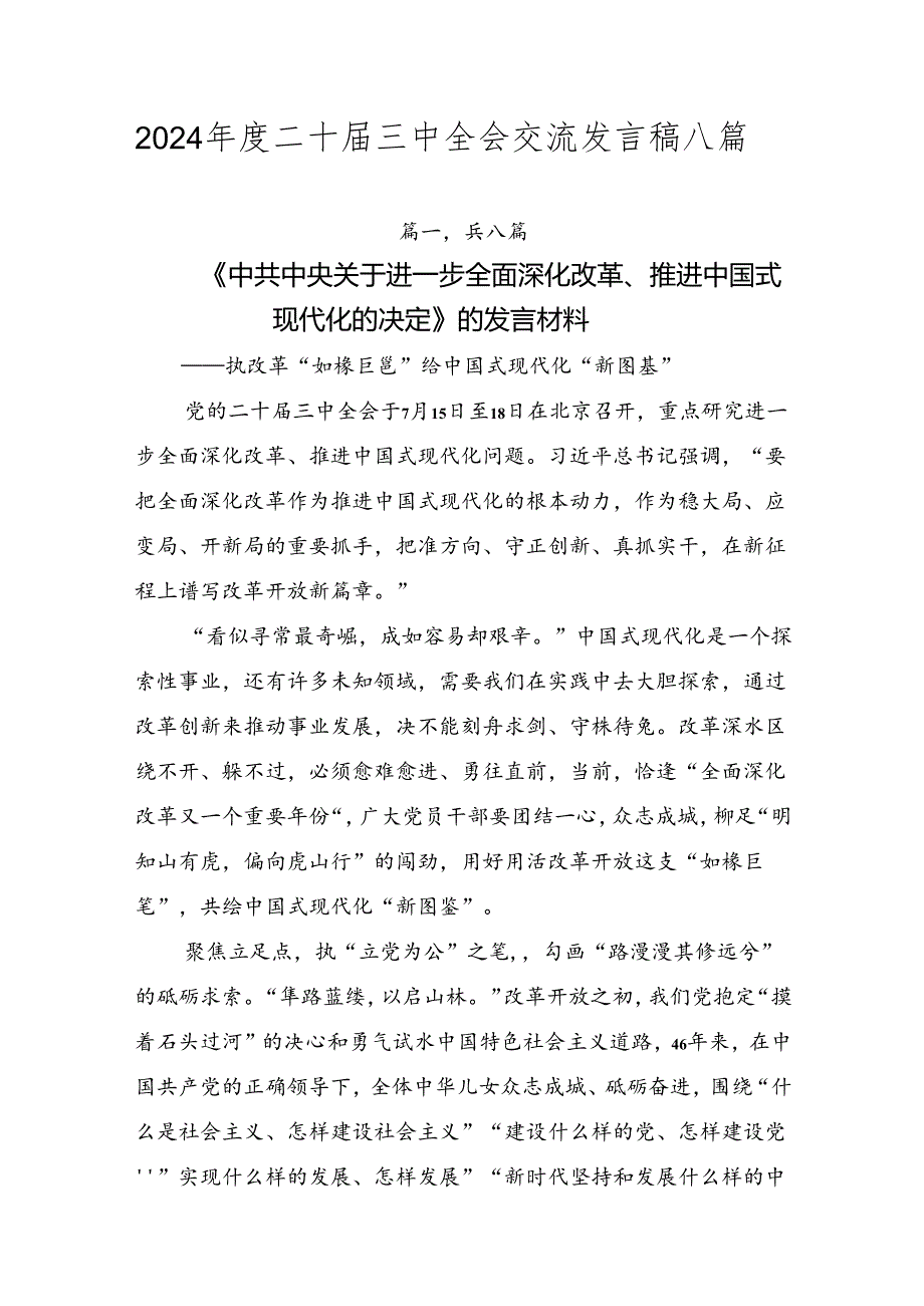 2024二十三中全会交流发言稿八篇.docx_第1页