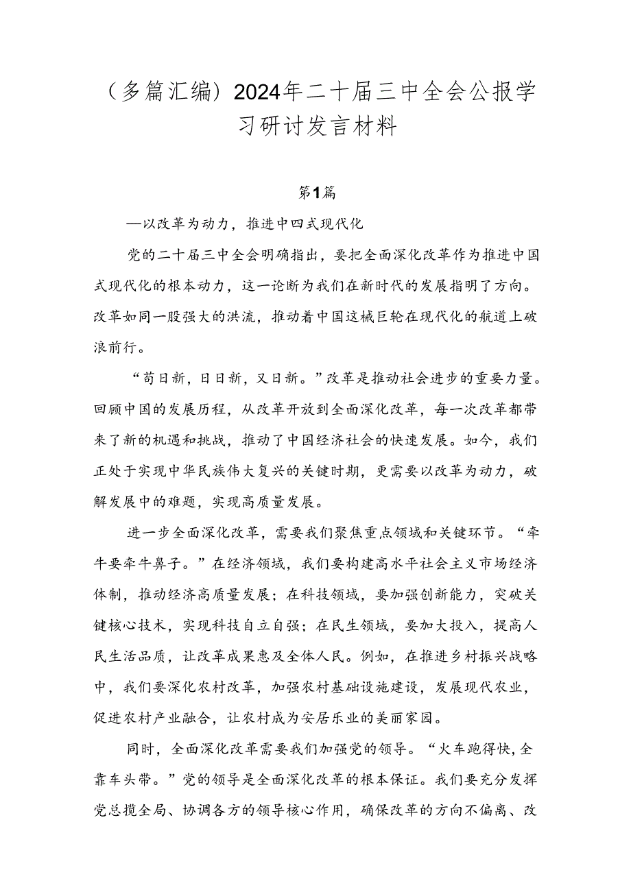 （多篇汇编）2024年二十三中全会公报学习研讨发言材料.docx_第1页