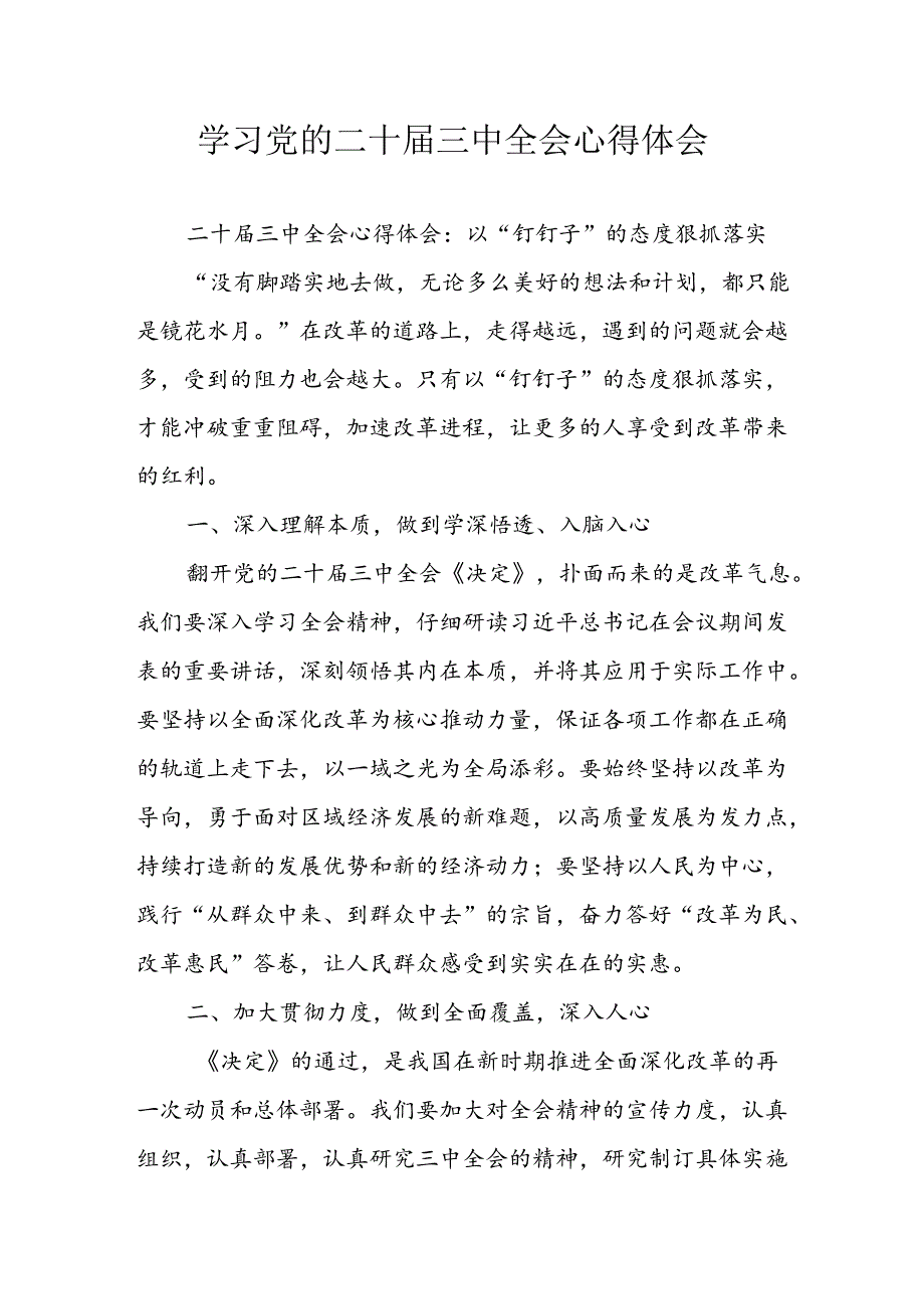学习2024年学习党的二十三中全会个人心得感悟 （3份）73(1).docx_第1页