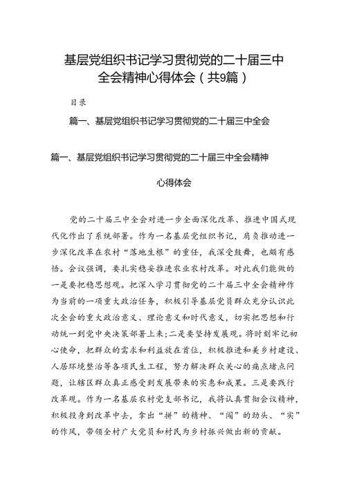 (9篇)基层党组织书记学习贯彻党的二十三中全会精神心得体会集锦.docx