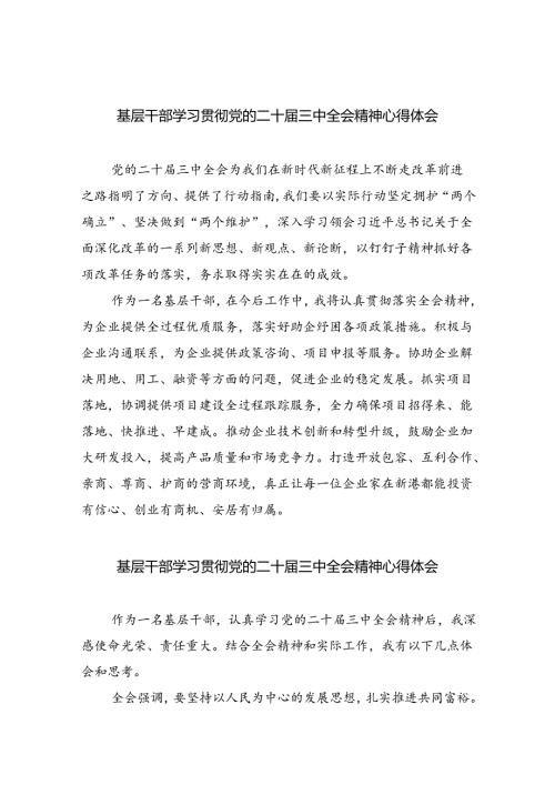 基层干部学习贯彻党的二十三中全会精神心得体会最新精选版【八篇】.docx