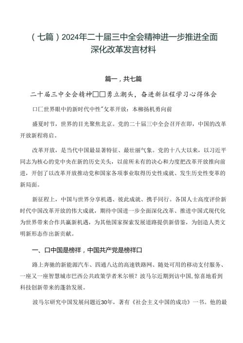 （七篇）2024年二十三中全会精神进一步推进全面深化改革发言材料.docx
