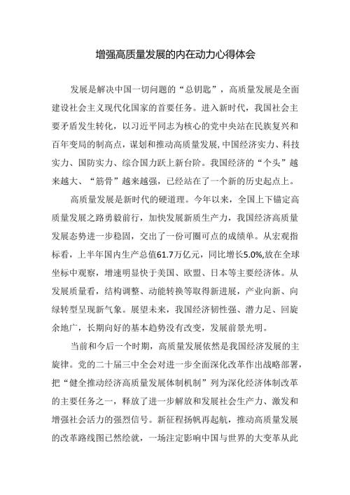 2024年增强高质量发展的内在动力学习研讨发言心得体会.docx