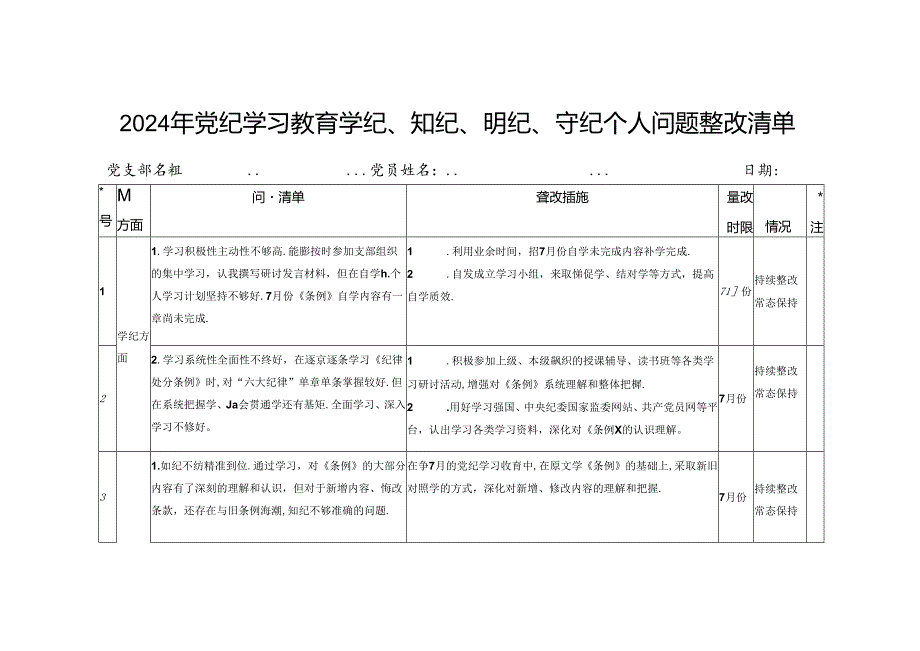 （3篇）2024年党纪学习教育学纪、知纪、明纪、守纪个人存在问题检视剖析整改清单台账、研讨发言、总结.docx_第1页