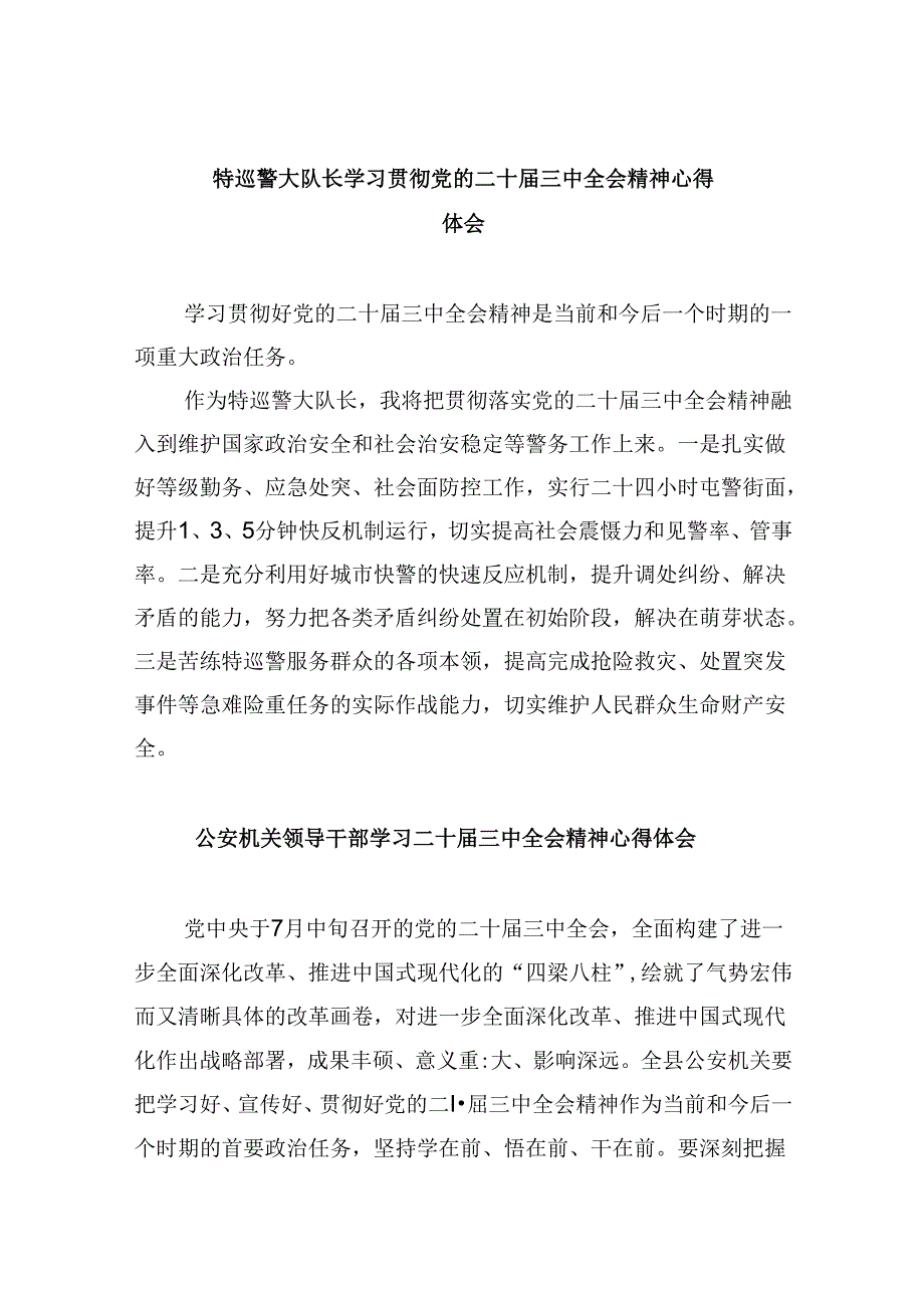 特巡警大队长学习贯彻党的二十三中全会精神心得体会8篇（精选）.docx_第1页