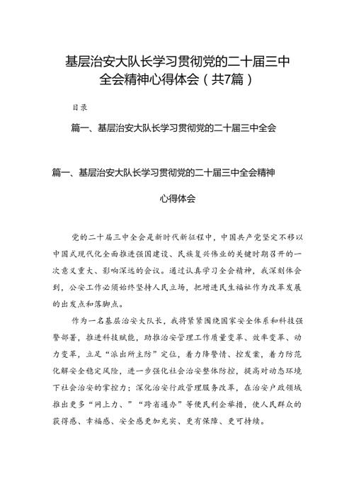 基层治安大队长学习贯彻党的二十三中全会精神心得体会7篇（精选版）.docx