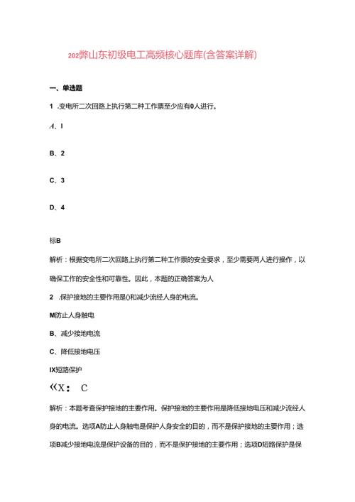 2024年山东初级电工高频核心题库（含答案详解）.docx