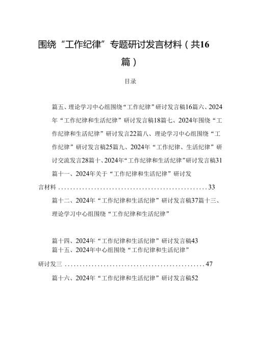 围绕“工作纪律”专题研讨发言材料16篇（详细版）.docx