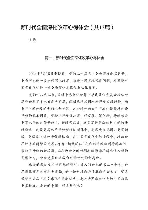 新时代全面深化改革心得体会范文13篇（最新版）.docx