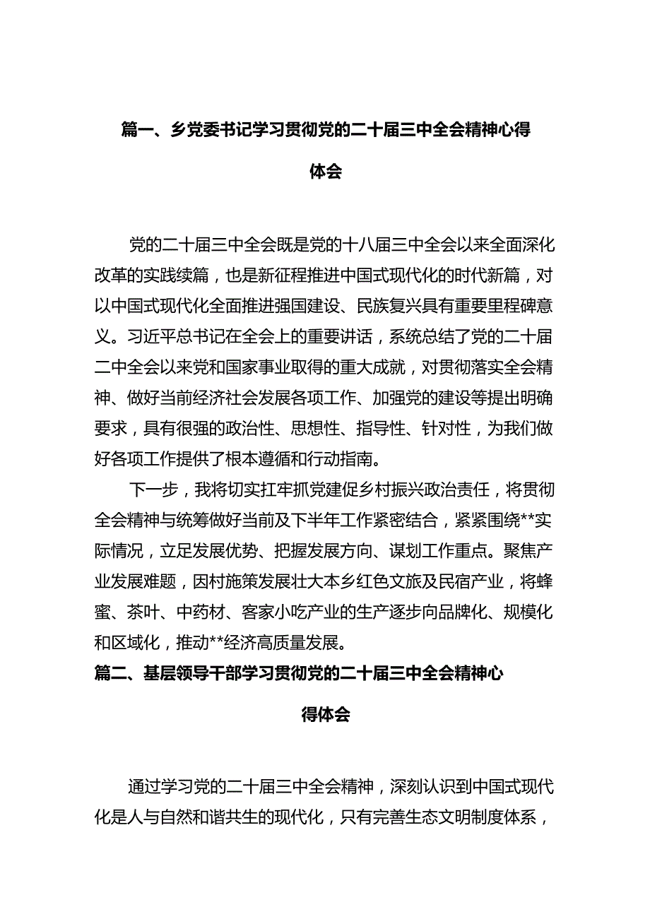乡党委书记学习贯彻党的二十三中全会精神心得体会10篇专题资料.docx_第2页