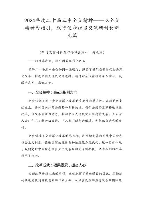 2024二十三中全会精神——以全会精神为指引践行使命担当交流研讨材料九篇.docx