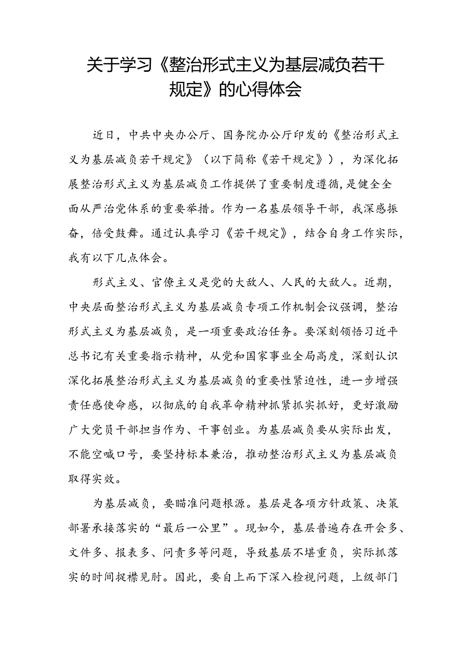 《整治形式主义为基层减负若干规定》心得体会七篇.docx_第3页