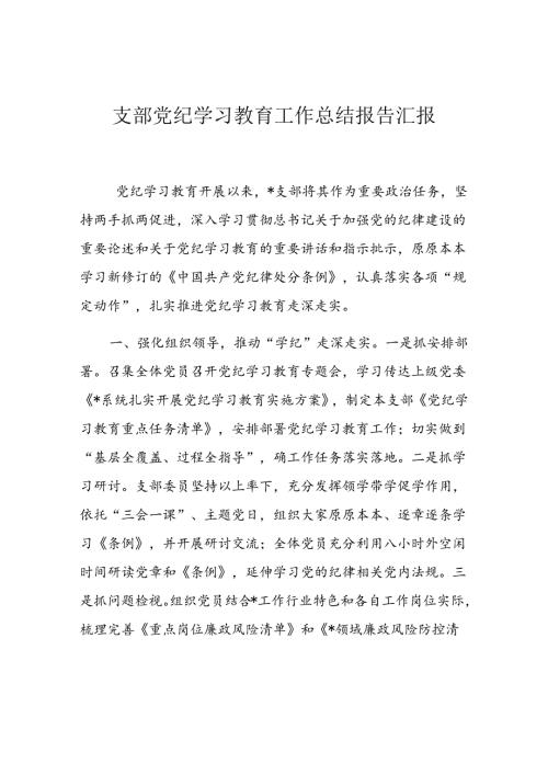 支部党纪学习教育工作总结报告汇报.docx