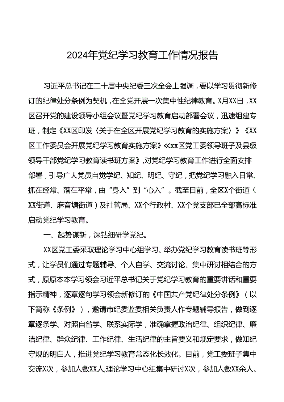 关于开展2024年党纪学习教育的情况汇报六篇.docx_第1页