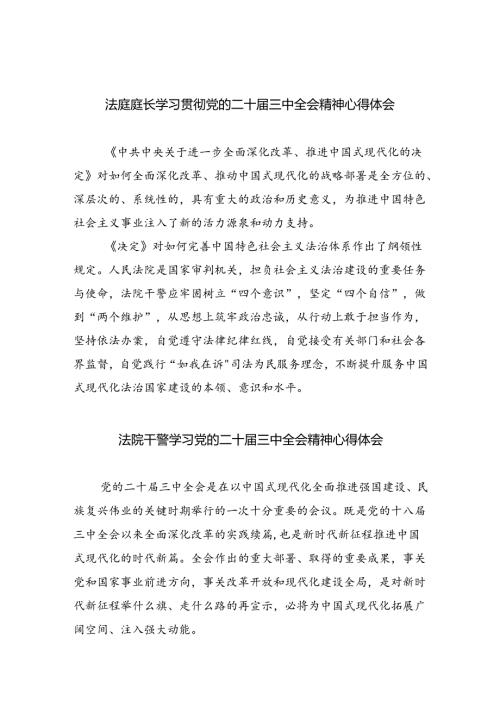 法庭庭长学习贯彻党的二十三中全会精神心得体会8篇（详细版）.docx