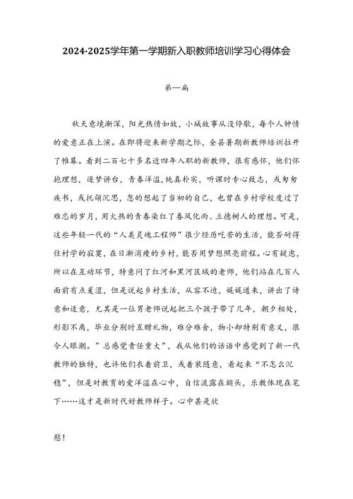 20242025第一学期新入职教师培训学习心得体会七篇.docx
