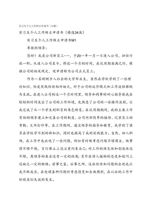 实习生个人工作转正申请书（34篇）.docx