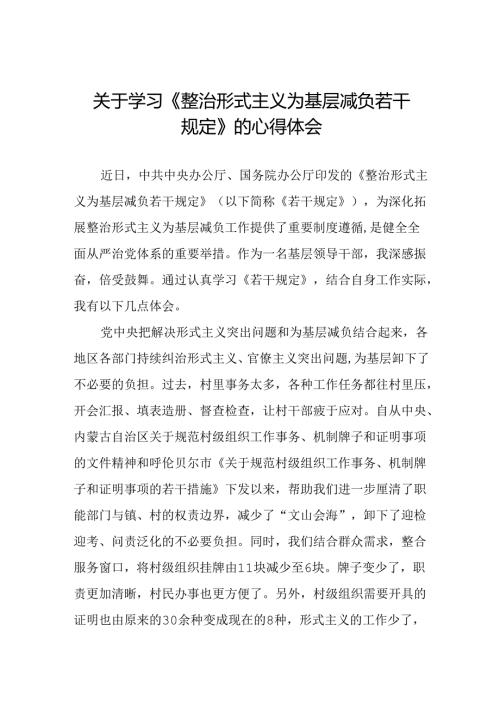 村干部关于学习《整治形式主义为基层减负若干规定》的心得体会五篇.docx