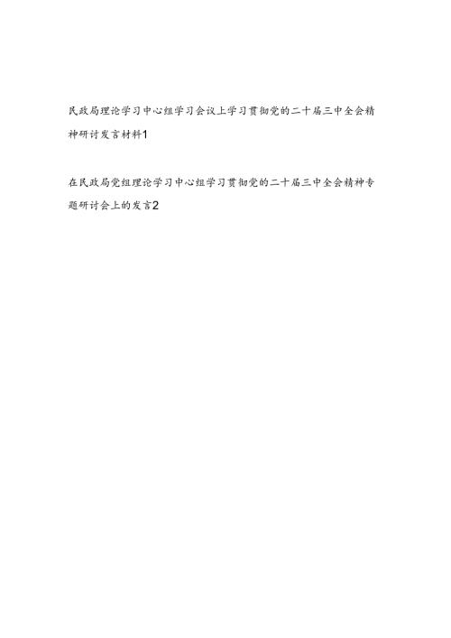 2024在民政局党组理论学习中心组学习贯彻党的二十三中全会精神专题研讨会上的发言材料2篇.docx