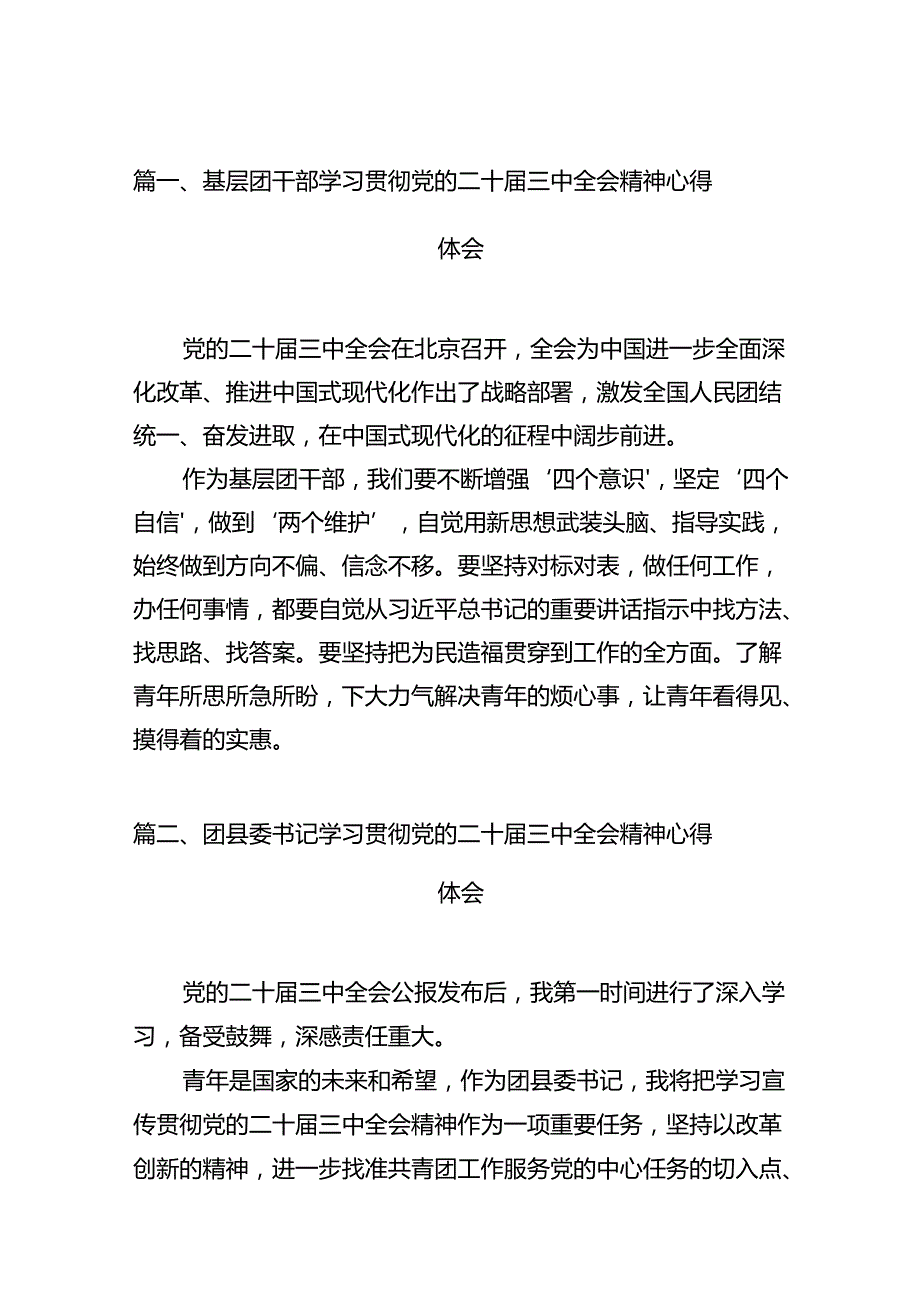 基层团干部学习贯彻党的二十三中全会精神心得体会12篇供参考.docx_第2页