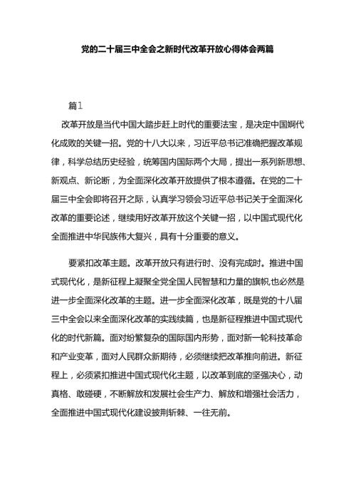 党的二十三中全会之新时代改革开放心得体会两篇.docx