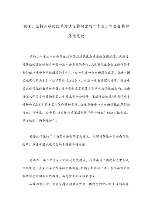 党课：坚持正确的改革方法论推动党的二十三中全会精神落地见效.docx