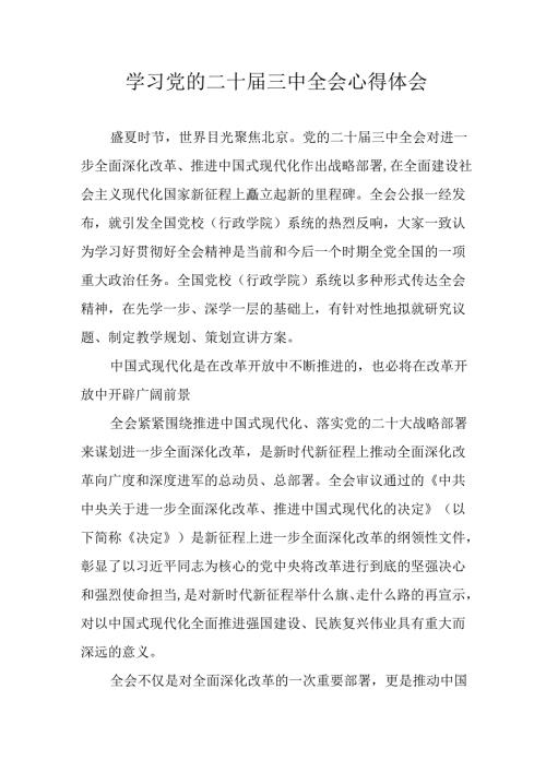 学习2024年学习党的二十三中全会个人心得感悟 （4份）97.docx
