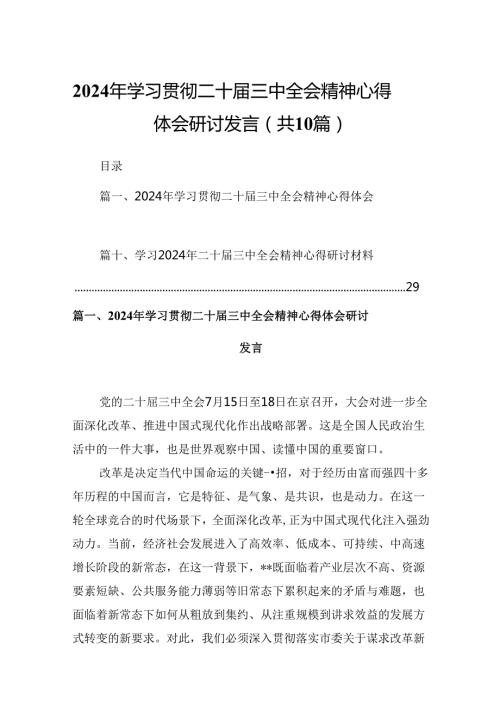 10篇2024年学习贯彻二十三中全会精神心得体会研讨发言（精选）.docx