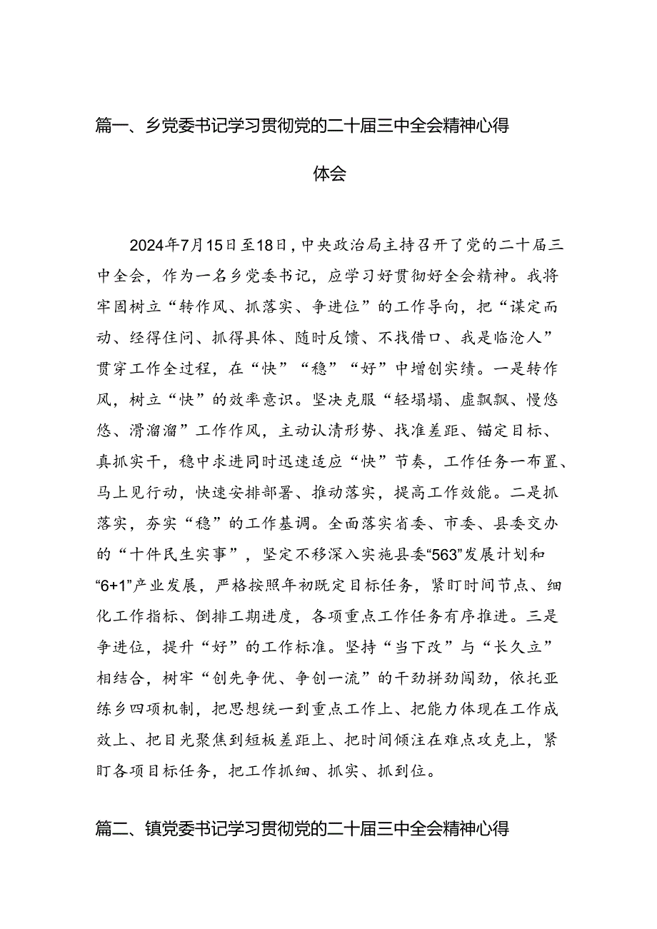 乡党委书记学习贯彻党的二十三中全会精神心得体会（共12篇选择）.docx_第2页