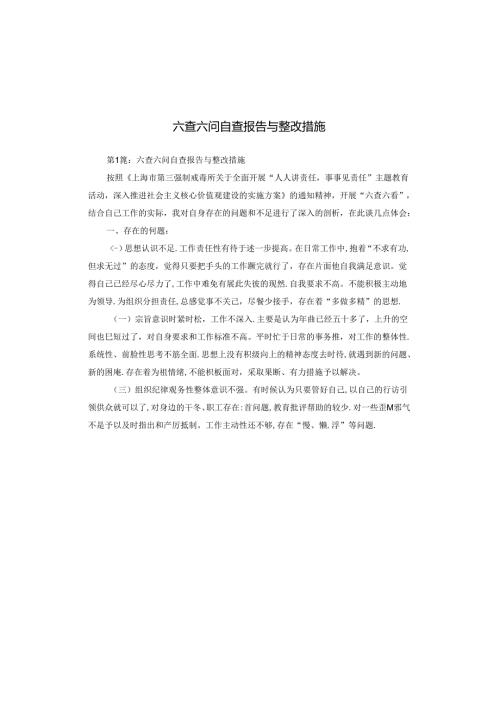 六查六问自查报告与整改措施.docx